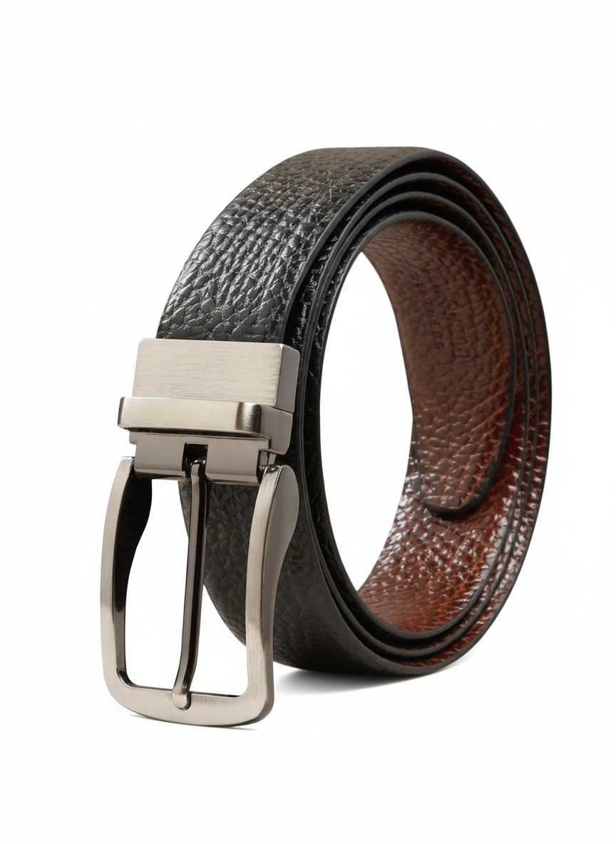 Double Sided Black Crocodile Style Men's Leather Belt