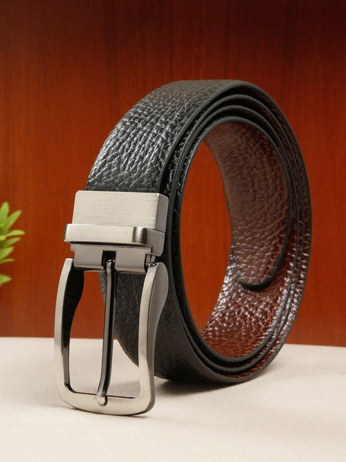 Double Sided Black Crocodile Style Men's Leather Belt