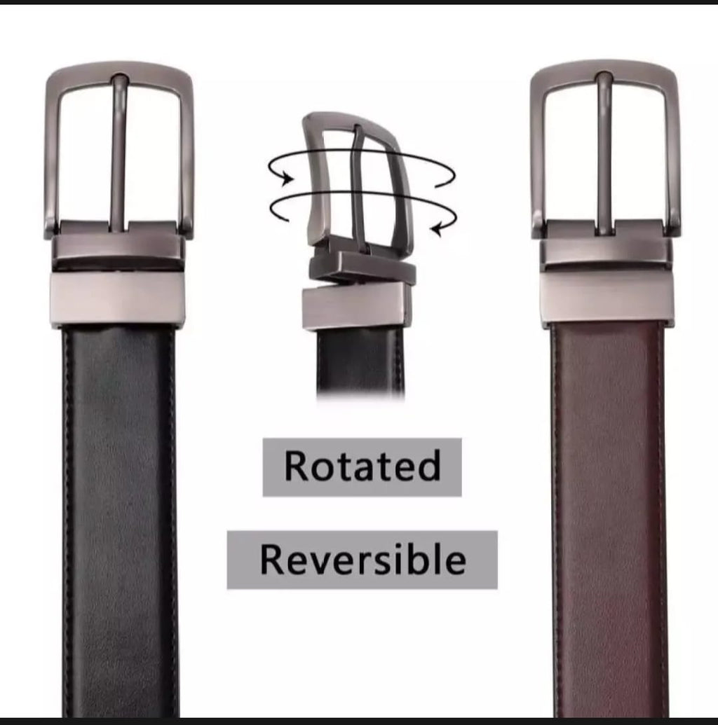2 In 1 Double Sided Belt Genuine Leather Belt – Black & Medium Brown Reversible