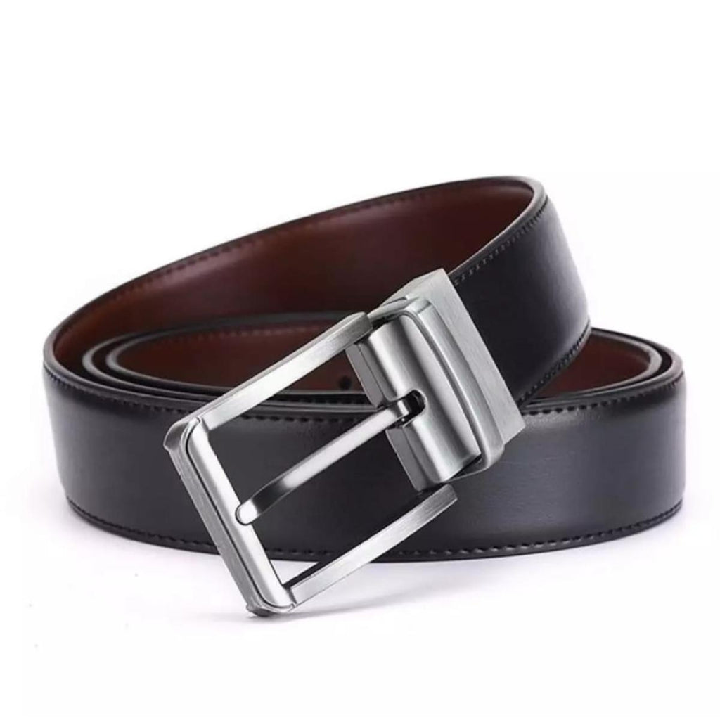 2 In 1 Double Sided Belt Genuine Leather Belt – Black & Medium Brown Reversible