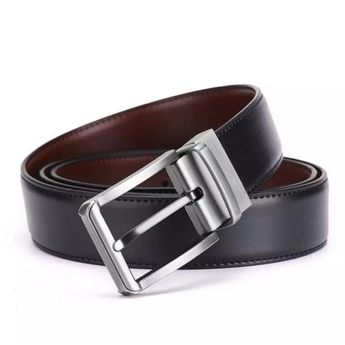 2 In 1 Double Sided Belt Genuine Leather Belt – Black & Medium Brown Reversible