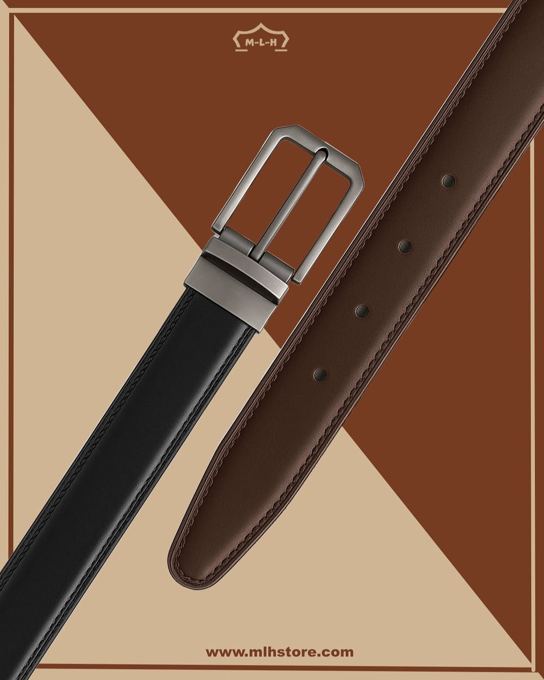 2 In 1 Double Sided Belt Genuine Leather Belt – Black & Medium Brown Reversible